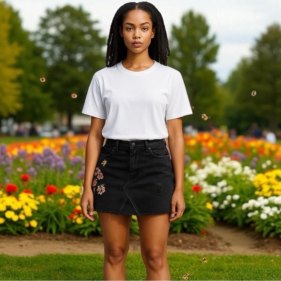 Grlfrnd Denim Mini Skirt Floral Embroidered Raw Hem‎ 
Size 27 country Field - Picture 2 of 11